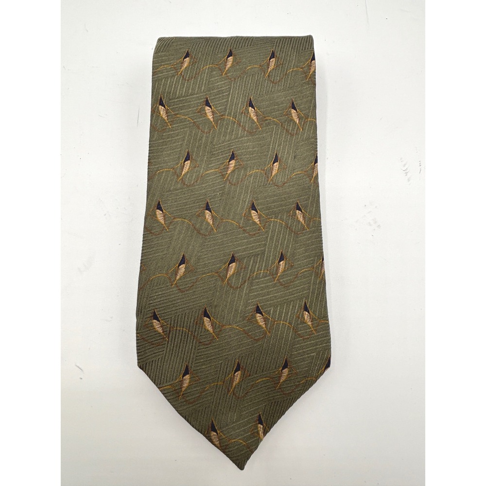 Bill Blass Black Label Men's 100% Silk Tie Sage Green Navy Geometric Abstract - Picture 2 of 5